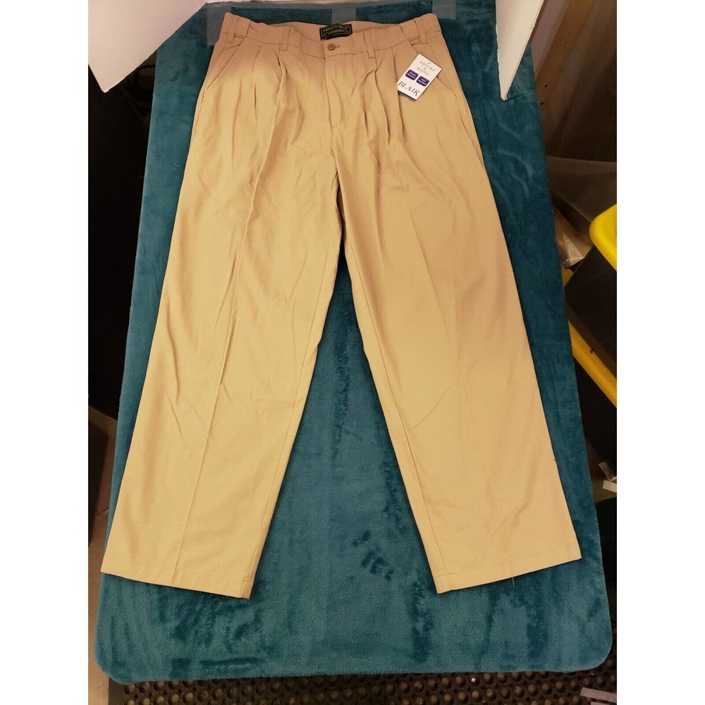 Blair Mens Beige Pleated Dress Pants Size 36M Career Slacks Adjusted Waist NWT
